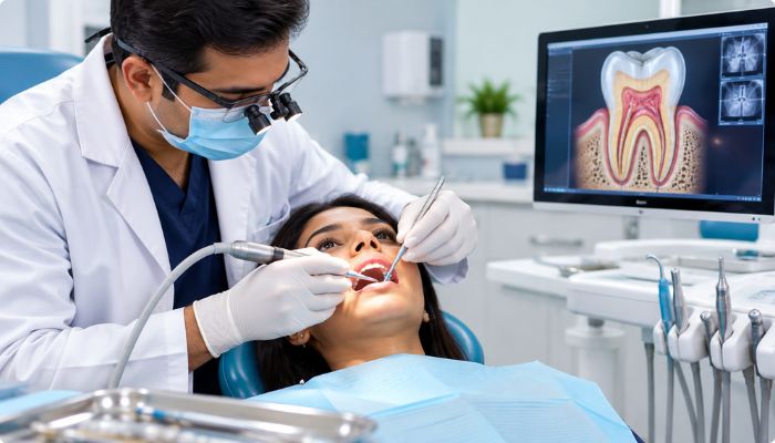 Root canal treatment being performed at Banjara Hills dental clinic